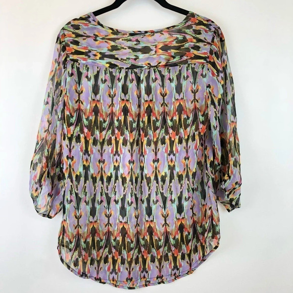 Express Tie Neck Semi Sheer Abstract Blouse Top S - Picture 5 of 6
